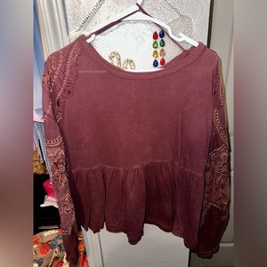 Free People delicate sheer sleeve babydoll top